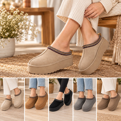 Ladies platform slippers fur - platform,