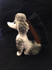 Vintage kitsch ceramic grey and white poodle dog clothes brush