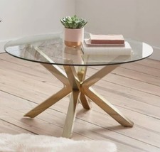 Very Chopstick Clear Glass & Brass Round Coffee Table - 80cm x 40cm Tempered Top