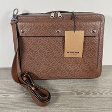 Burberry TB Brown Embossed Leather Triple Stud Briefcase Bag | Read Below