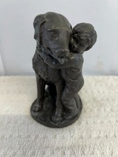 VINTAGE ,   Heredities By P. Parsons, Boy Cuddling A Dog, Bronze Effect Figurine