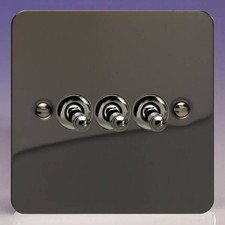 Volex 3G 3 gang 10AX Toggle Switch Black Nickel Round flat plate M