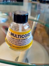 Vintage, highly collectable Multicoid Cine film cement in triangular bottle M&B
