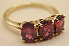 Vintage 9k Yellow Gold 3 Stone Ring Rubelite / Pink Tourmaline Size N 1/2