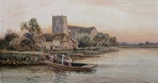 DANIEL SHERRIN - ORIGINAL WATERCOLOUR - PUNTING ON A RIVER Scene 1900