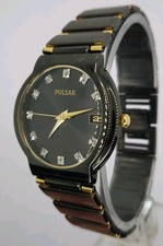 Pulsar Ladies Bling Black Dial 2 Tone Stainless Steel Bracelet Watch PTC427
