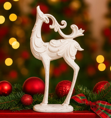 White reindeer figurine - white,