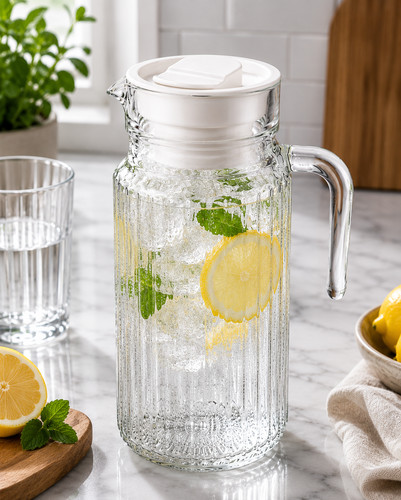 Glass water jug with lid - water,