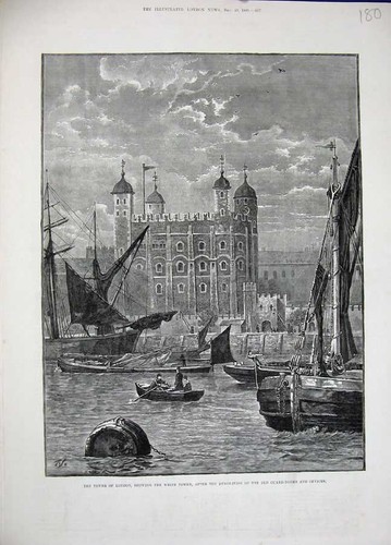 Old antique print - old, tower