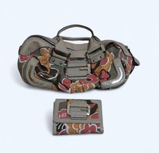 Guess Y2K Floral Handbag In Grey And Pink With Matching Purse