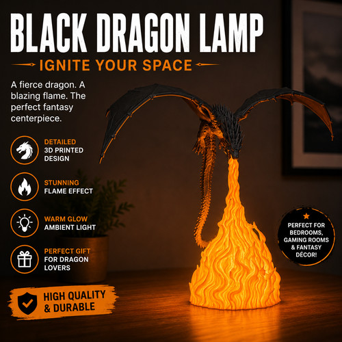 Black dragon lamp printed - black,