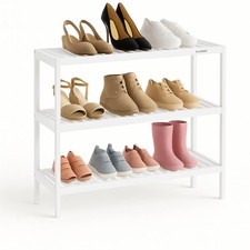 3 Tier Shoe Rack Bamboo – Wooden Shoe Storage Shelf Holds 12 Pairs – Compact 