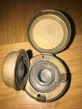 Antique Victorian Travelling Ink Bottle, leatherbound + brass