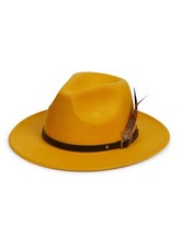 Mens Ladies Hat Fedora Wide Brim Feather Adjustable Band Wool Felt One Size NEW