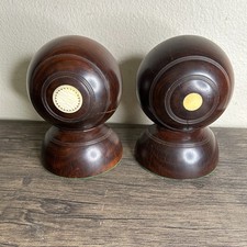VINTAGE Lawn Bowling Bookends 6.5" tall Solid Wood Decor Scotland 3891