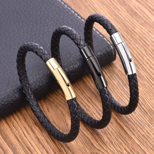Mens bracelet leather braided - bracelet,