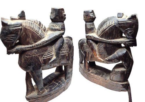 Pair vintage wooden horse - vintage,