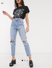 Topshop Light Blue Extreme Rip Mom Jeans Petite w25 L28