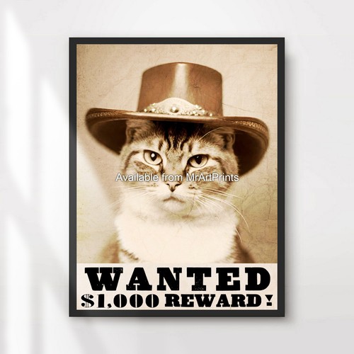 Cat cowboy wanted poster art - cat,