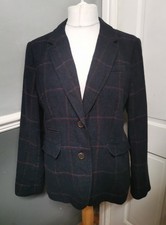 JOULES 'Odele' Blue Tartan Tweed 100% Wool Jacket Blazer Size 18 