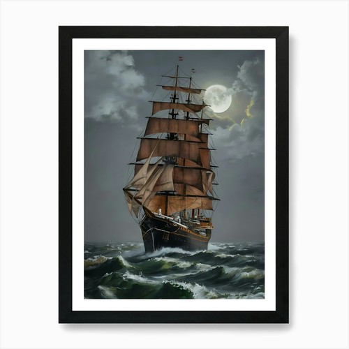Sailing ship night art - sailing, at