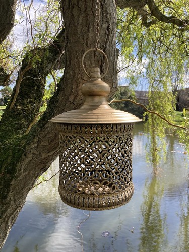 Gold metal hanging lantern - hanging,