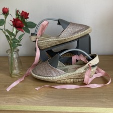 Ladies Cath Kidston Pink Ribbon Ankle Ties Sparkly Espadrille Wedges UK 6 EU 39
