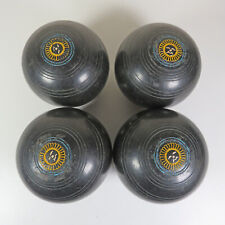 Vintage Set of 4 HENSELITE 'SUPER GRIP' Lawn Bowls Black Size 5 (B.I.B.C)