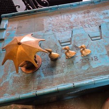 Vintage Brass Duck Holding Umbrella Figurine Solid Paperweight Decoration 5”