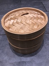 Bamboo Steamer Basket 2-Tier with Lid – Asian Cooking for Veg & Fish
