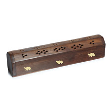 WOODEN INCENSE STICK HOLDER BURNING JOSS INSENCE BOX INSENSE BURNER ASH CATCHER