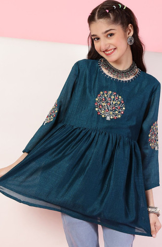Girls peacock blue embroidered - girls,