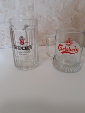 2  Glass Tankards 1x CARLSBERG HALF PINT 1X BECKS 13 FL OZ USED COLLECTABLE Vgc