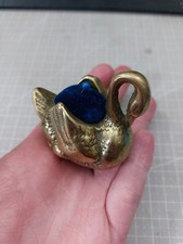 Vintage Brass Swan Pin Cushion