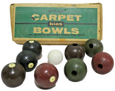 Nylex Carpet Bias Bowls Kitty Set Of 8 Miniature Indoor Mini Lawn Aust 1960s Vtg