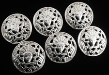 6 Large Antique Sterling Silver Buttons, Lawrence Emanuel, Birmingham 1901