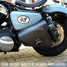 1S BLACK LEATHER LEFT SADDLE BAG & BOTTLE HOLDER FOR HARLEY DAVIDSON SPORTSTER