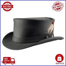 Black Leather Top Hat with