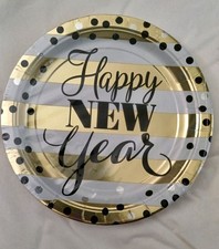 CLEARANCE New Year Party Plates White Gold Black Dessert Buffet Plate 18cm