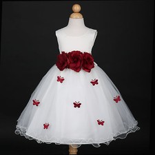 Ivory/Burgundy Wine Holiday Wedding Flower Girl Dress 6M 12M 18M 2 3/4 5/6 8 10