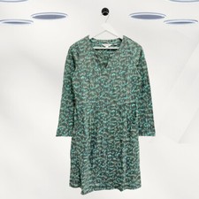 Ex White Stuff Women's Long Sleeve Bird Print Dress in Green