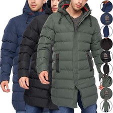 Mens Crosshatch Longline Parka Jacket Puffer Padded Hooded Winter Bubble Coat