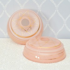 Pair Vintage Pink Glass Light Shades Gold Trim Star Design Art Deco Style 22cm