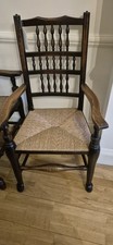 ANTIQUE LANCASHIRE  CHAIR IN ELM AND BEECH  WITH RUSH SEAT