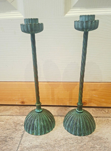 Brass candlesticks pair tall - brass,