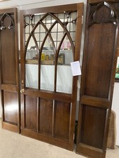 # NOW SOLD #   ANTIQUE GOTHIC OAK DOOR -  Ornate Glasswork