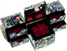 Korean Mother of Pearl Mini-Chest-Dresser & Twin Cubic Jewellery Box Organiser