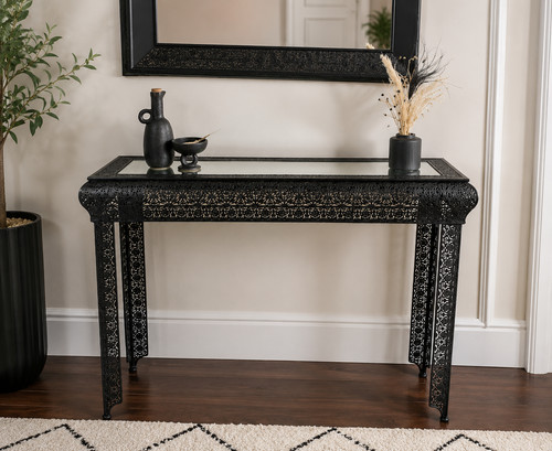 Console table black mirrored - console,