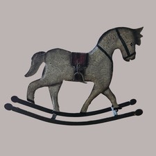 Vintage Hand Painted Metal Rocking Horse Early 20th Century Folk Art