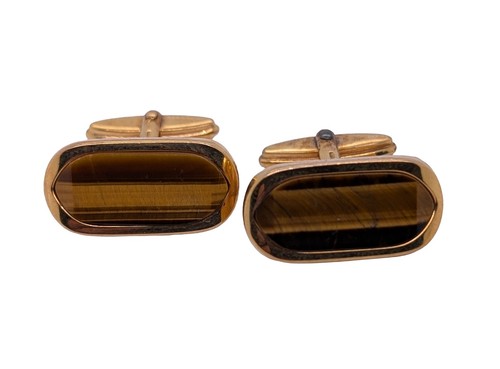 9ct gold tigers eye cufflinks - 9ct,